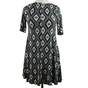 ANTHROPOLOGIE Bel Kazan Geometric Print Black & White Stretch Dress Size Small
